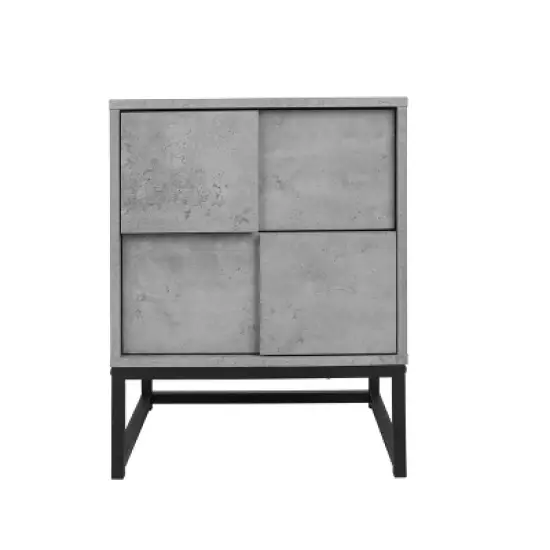 Modern Nightstand with Geometric Elements, Bedside Table with 2 Drawers, Cement Gray-ModernLuxe image {4}