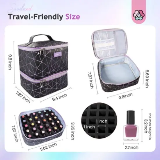 SAVILAND Pro Nail Tech Organizer - PU Leather Case w/30 Polish & Lamp Storage Salon-to-Go.(Black) image {5}