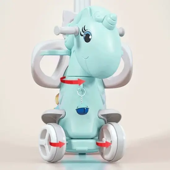 Lirago Blue Unicorn Rocking Horse Stroller 4-in-1 Ride On Toy with Push Handle Balance Bike and Board Gift for 1-3 Year Old Baby image {1}