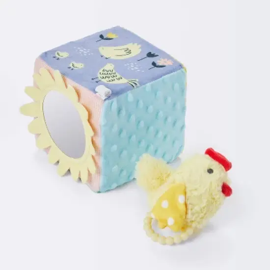 Farm Interactive Plush Cube with Chicken Rattle Baby Toy - 2pc - Cloud Island&trade; image {2}