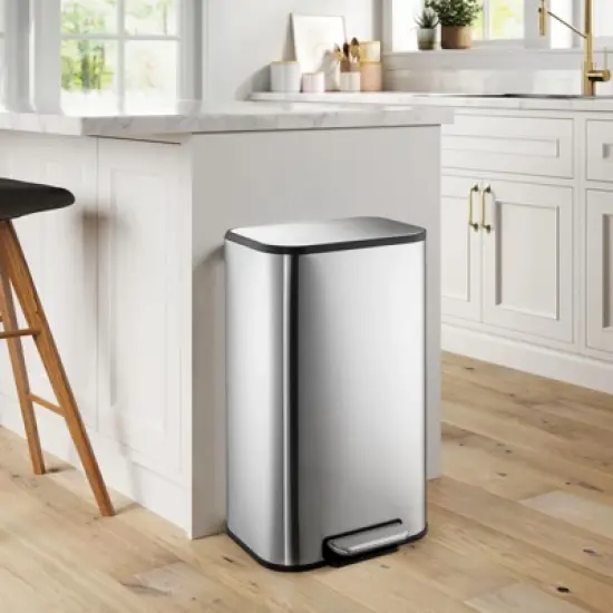 Bathroom Trash Can, Garbage Can, Small Step On Trash Can with Soft Close Lid Foot Pedal & Inner Bucket for Kitchen Home Office image {9}