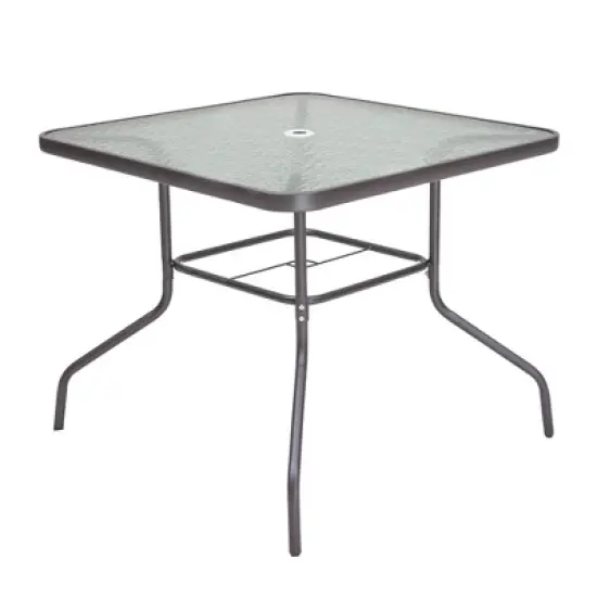 5pc Outdoor Steel Dining Set with Folding Chairs & Square Glass Table Top Beige - Crestlive Products image {7}