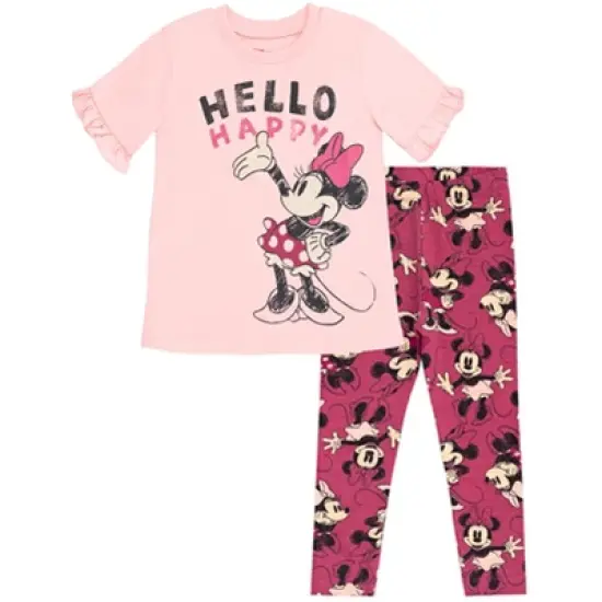 Disney Minnie Mouse Girls Peplum T-Shirt and Leggings Outfit Set Toddler to Little Kid image {9}