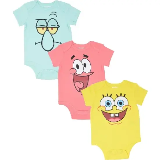 SpongeBob SquarePants SpongeBob SquarePants Patrick Squidward  3 Pack Short Sleeve Bodysuits  Newborn to Infant image {9}