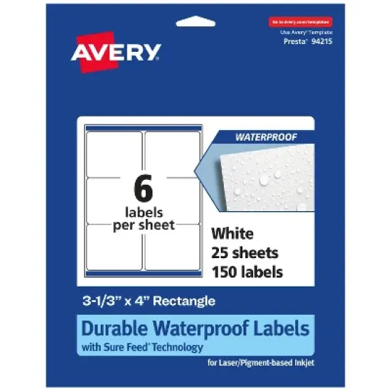 Avery Waterproof Rectangle Labels with Sure Feed, 3-1/3" x 4" image {9}