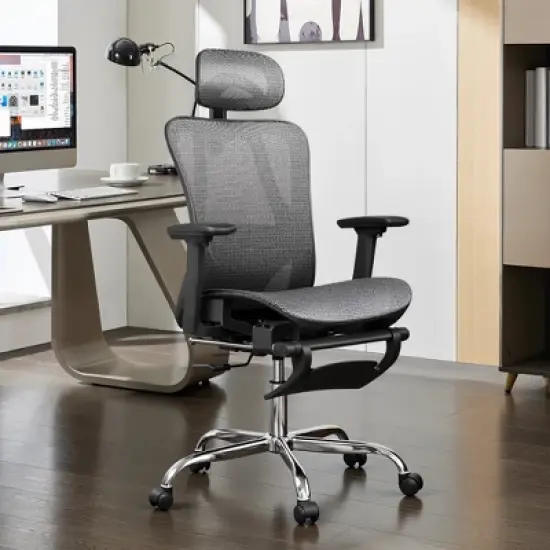 GALAXHERO Ergonomic Mesh Office Desk Chair, High Back Reclining Computer Gaming Chair, Adjustable Lumbar Support, Tilt Function,Black Gray image {1}