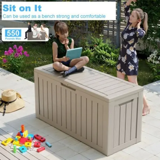 Sersper 80 Gallon Resin Outdoor Storage Box for Patio Furniture Cushions, Pool Toys, and Garden Tools with Handles, Light Grey image {5}