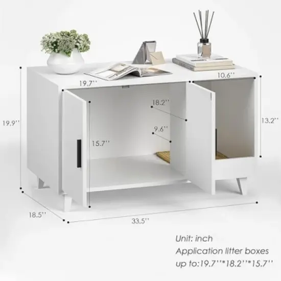 FURNIinspire Pet Crates and Houses, Multi-Functional Cat Cabinet, Comfortable Cat Space with Entrances, for Home, White, 33.5"*18.5"*19.9" image {3}