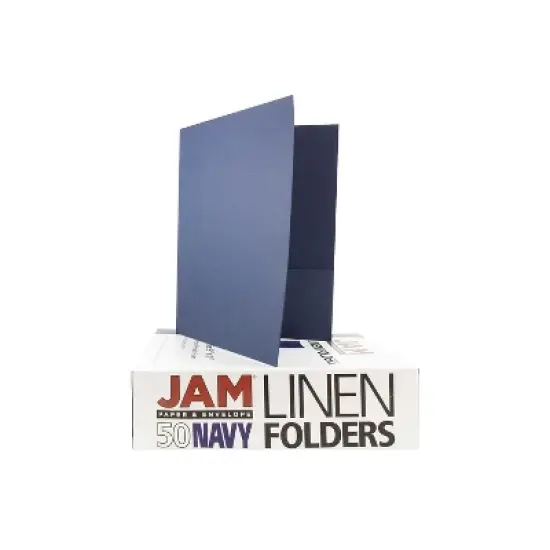 JAM Paper Two-Pocket Textured Linen Business Folders Navy Blue Bulk 50/Box 386LNAC image {7}