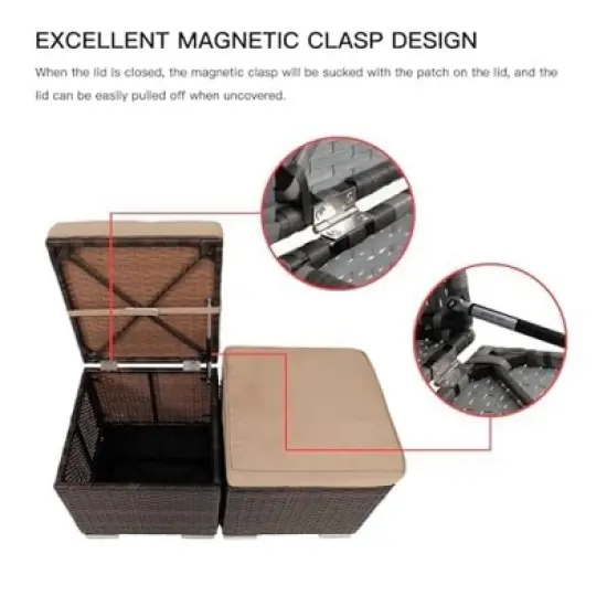 FIONECA All-Weather Outdoor Ottoman with Storage &uml;C PE Wicker Patio Footstool, Beige image {5}