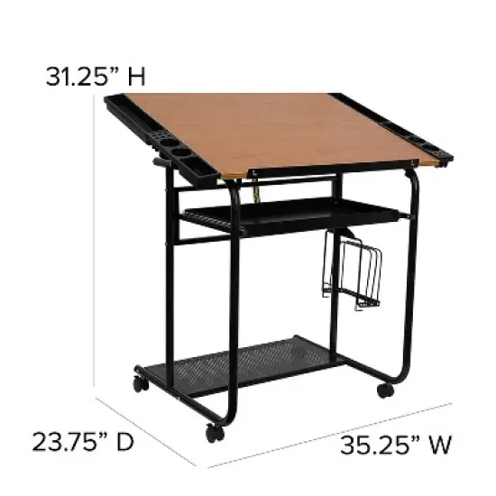 Emma and Oliver Adjustable Drawing and Drafting Table with Dual Wheel Casters image {1}
