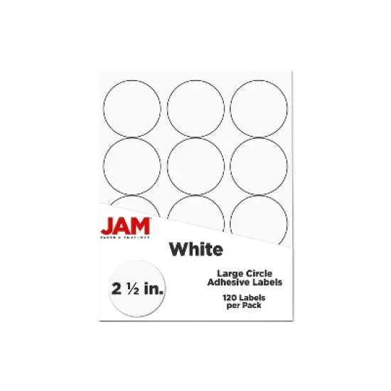 JAM Paper Circle Round Label Sticker Seals 2.5 Dia. White 120/Pack (2147615066) image {5}