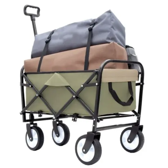 RISOKEYS Foldable Utility Wagon Cart with Wheels and Strapping System,Collapsible Design for Easy Storage,for Shopping,Beach,Camping image {15}