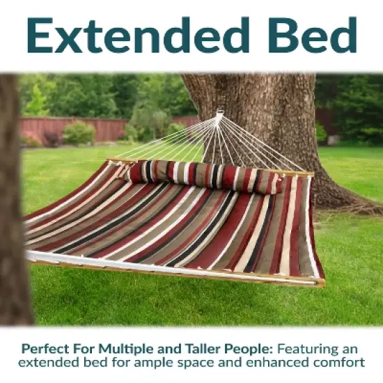 Sunnydaze Extra-Large 2-Person Quilted Outdoor Hammock with Spreader Bars - 450 lb Capacity image {3}