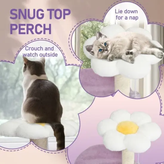 Angel Sar 33in Purple Cat Tree with Condo & Curved Perch, Multi-Level Cat Tower with Scratching Posts, Padded Bed for Indoor Cats & Kittens, Purple image {4}