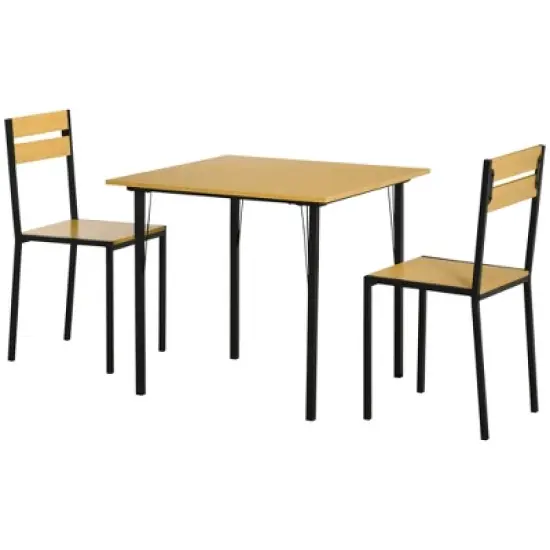 HOMCOM Industrial 3-Piece Dining Table Set, Square Kitchen Table with 2 Chairs for Dorms, Apartments, Studios, Bamboo Wood Grain image {3}