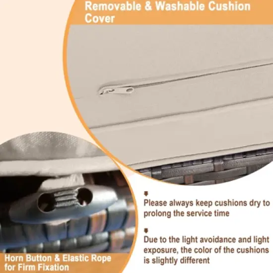 Tangkula 2 Pieces Patio Ottoman Outdoor Wicker Footstool Storage Box Side Table w/ Solid Metal Frame Additional Seating w/ Removable Cushions Beige/Off White/Red/Turquoise/Gray/Navy image {4}