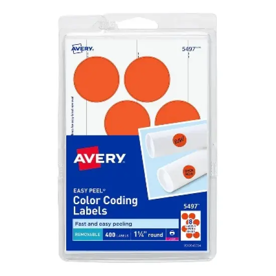 Avery Laser Color Coding Labels 1 1/4" Dia. Neon Red 8/Sheet 13292 image {5}
