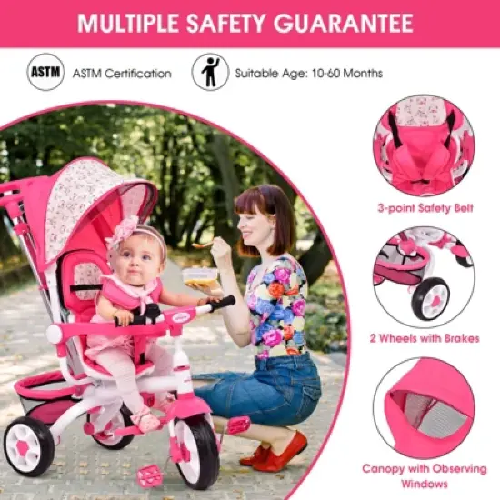 Safstar 4-In-1 Kids Baby Stroller Tricycle Detachable Toy Bike w/ Canopy Basket image {5}