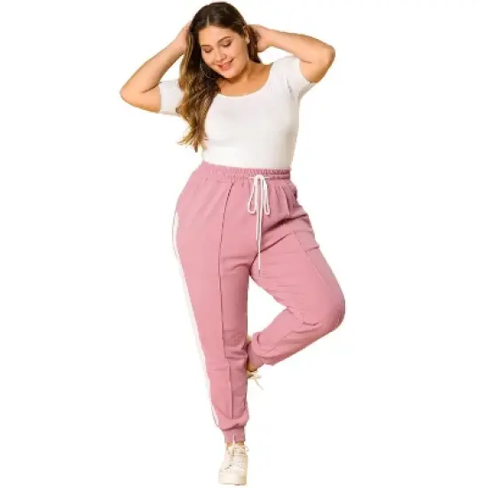 Agnes Orinda Women's Plus Size Skinny Drawstring Elastic Waist Contrast Color Comfort Athletic Jogger Pants image {2}