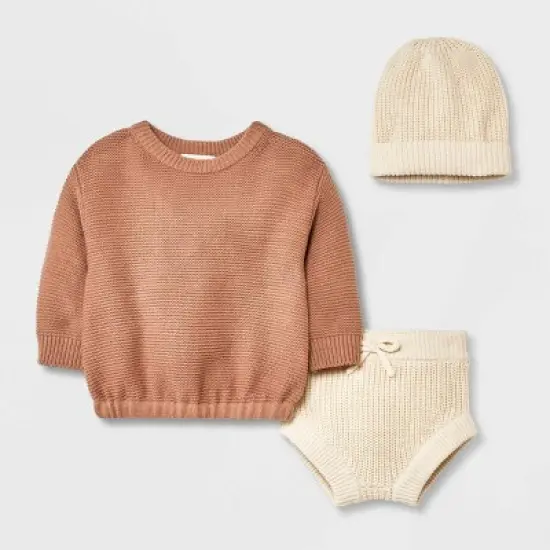 Grayson Collective Baby Beanie & Sweater Set - Cream/Brown image {8}