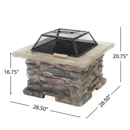 28" MGO Wood Burning Outdoor Fire Pit with Lid - Natural Stone image {3}