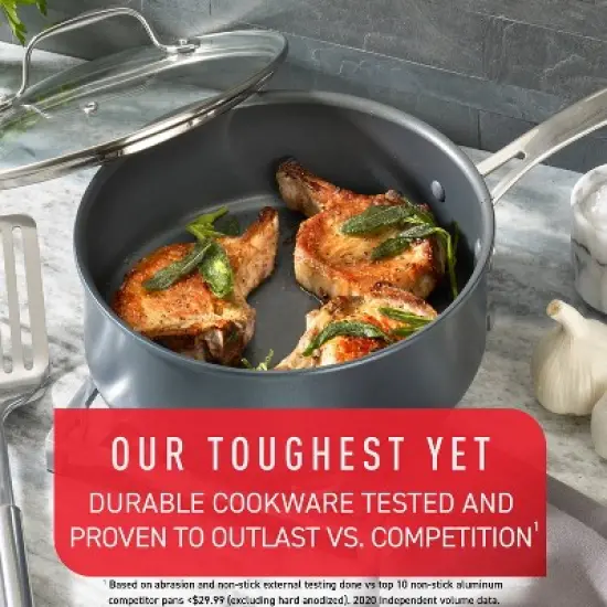 T-fal 5qt Jumbo Cooker, Unlimited Platinum Nonstick Cookware Black: Saute Pan, Tempered Glass Lid, Riveted Handle, Dishwasher-Safe image {4}