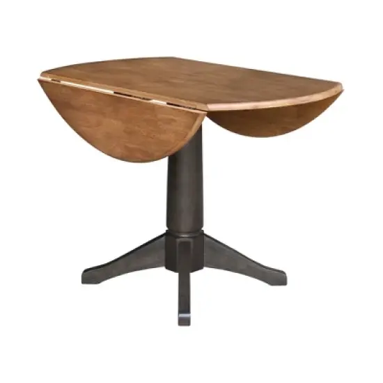 42" Alexandra Round Top Dual Drop Leaf Pedestal Dining Table Hickory/Washed Coal - International Concepts image {5}