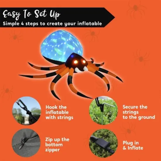 Joyfy 8 FT Halloween Inflatable Outdoor Decorations, Giant Spider Inflatable with Rotating Light and Glowing Eyes for Halloween Party Yard Lawn Decor image {6}