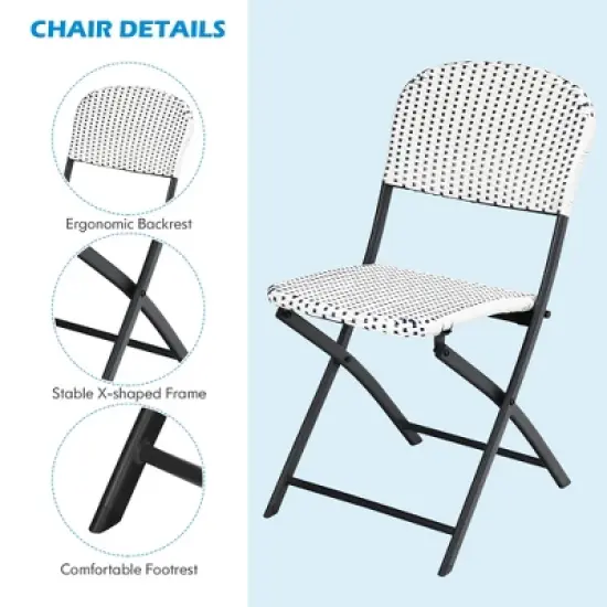 Costway 3PCS Patio Rattan Bistro Set Folding Table Chairs Garden Deck image {7}