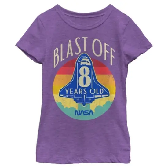 Girl's NASA Space Shuttle Blast Off 8th Birthday Retro Portrait T-Shirt image {2}