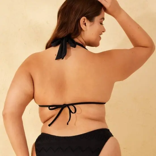 Women's Eyelet Multiway Tall Triangle Bikini Top - Wild Fable&trade; Black image {4}