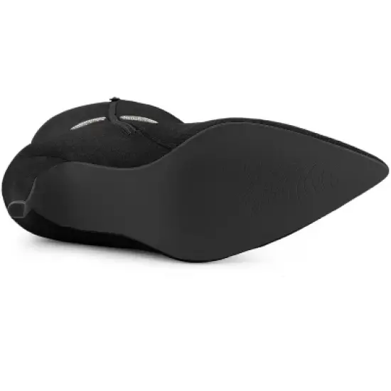 Allegra K Women's Rhinestone Crystal Chain Pointed Toe Stiletto Heels Knee High Boots image {4}