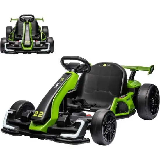 24V Electric Go Kart for Kids, with 2 * 150W Motors, Adjustable Seat, 8mph Speed, Led Lights, for Children Ages 6-15 image {7}