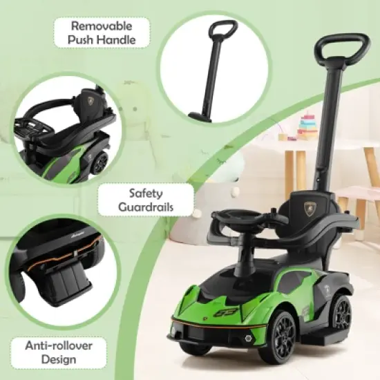 Costway 3-in-1 Licensed Lamborghini Ride on Push Car Stroller Sliding Car w/ Sound White\Green\Pink image {8}