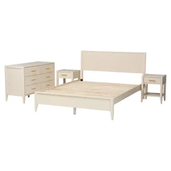 Baxton Studio Primrose Mid-Century Ivory Fluted Wood 4-Piece Bedroom Set image {2}