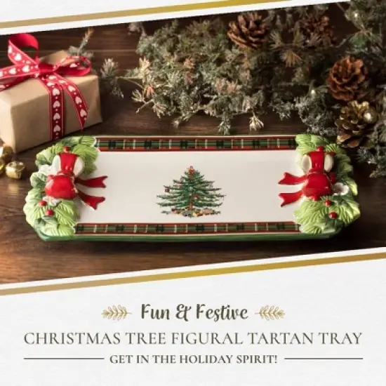 Spode Christmas Tree Figural Tartan Tray, 12-Inch Festive Serving Tray with Tartan Border, Christmas Serving Tray - Fine Earthenware image {1}