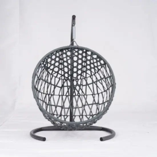 Indoor & Outdoor Hanging Wicker Cat Bed with Stand and Cushion, Egg Chair Style Swing for Small Pets-The Pop Home image {4}