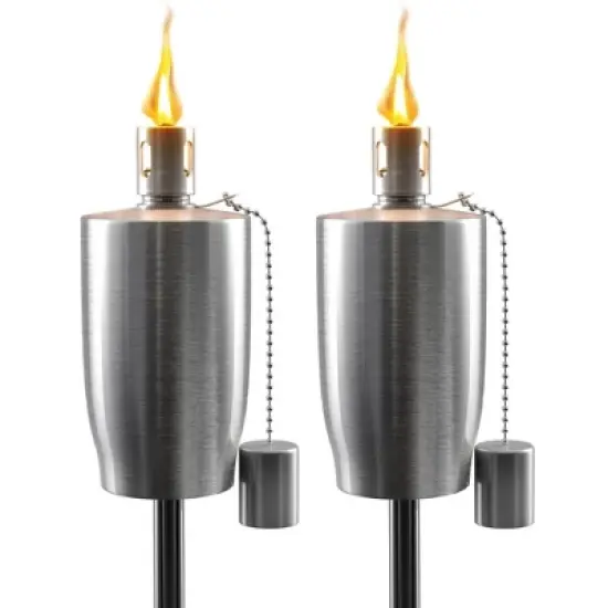 Sorbus 5 ft Set of 2 Stainless Oil Burning Cylinder Shape Steel Torch - Great for backyard decorating and lawn lighting image {8}