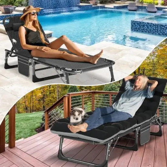 DoCred Heavy Duty 5-Position Folding Chaise Lounge Chair with Pad for Outdoor Sunbathing, Pool, Beach & Patio image {4}