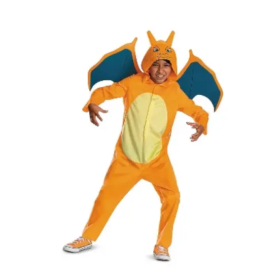 Pok&eacute;mon Kids' Charizard Hooded Jumpsuit Halloween Costume - Orange - 4-6 image {3}