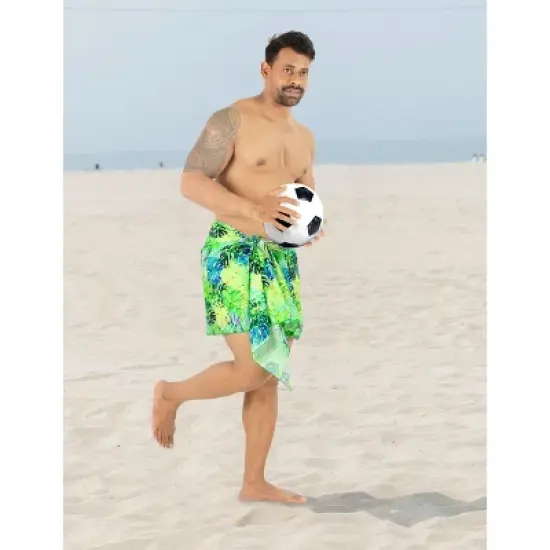 HAPPY BAY Men's Summer Short Vacation Sarong Beachwear Holidays Wrap Lava Lava Beach Cover Up Sarongs for Men One Size Green, Leaves image {3}