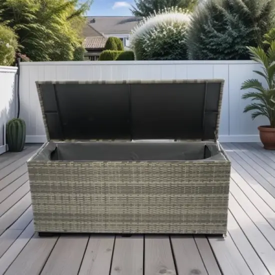 Aortzio 113 Gallon Patio Rattan Wicker Storage Deck Box image {4}