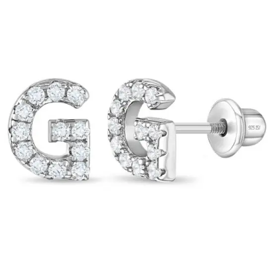 Girl's Cubic Zirconia Letter Initial Screw Back Sterling Silver Earrings - In Season Jewelry image {20}