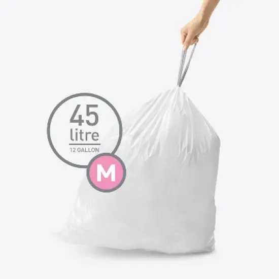 simplehuman Code M 200 Count, Genuine Custom Fit Liners, Drawstring Trash Bags in Dispenser Packs, 30-35 Liter / 8-9 Gallon, White image {3}