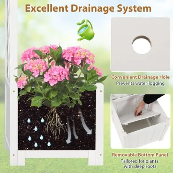 Tangkula Garden Arbor w/ Planter Wooden Planter Arch w/ Trellis White image {6}