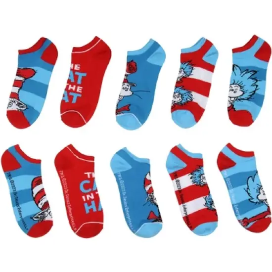 Dr. Seuss Socks Adult Cat In The Hat Thing 1 Thing 2 Low Cut Ankle Socks 5 Pack Multicoloured image {1}