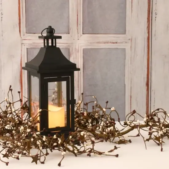 LumaBase Metal Lantern with Battery-Operated Candle - 13" Black image {5}