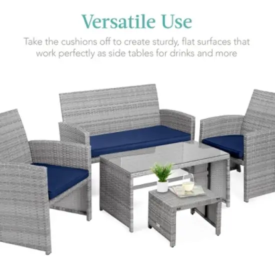 Best Choice Products Set of 2 Multipurpose Patio Wicker Ottomans w/ Removable Cushions, Steel Frame image {3}