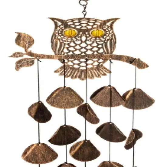 Dawhud Direct 30" H Rustic Copper Owl Wind Chimes - Garden Decoration image {1}